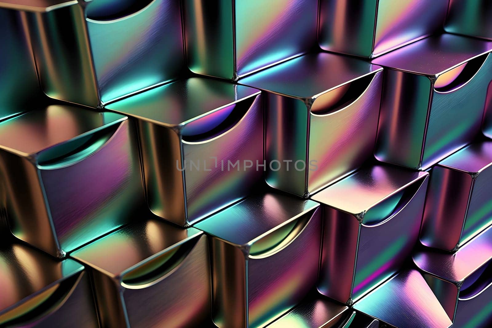 texture and abstract full-frame background of iridescent metal, neural network generated art. Digitally generated image. Not based on any actual scene or pattern.