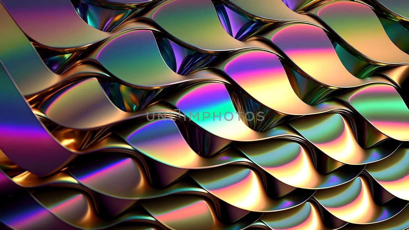 texture and abstract full-frame background of iridescent metal, neural network generated art. Digitally generated image. Not based on any actual scene or pattern.