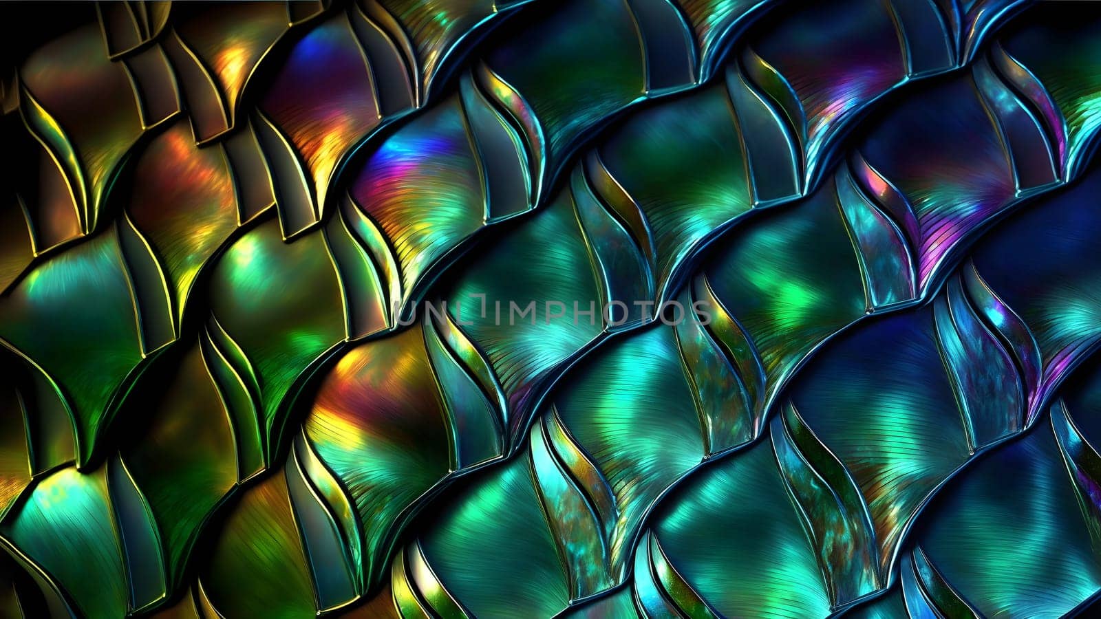 texture and abstract full-frame background of iridescent metal, neural network generated art. Digitally generated image. Not based on any actual scene or pattern.