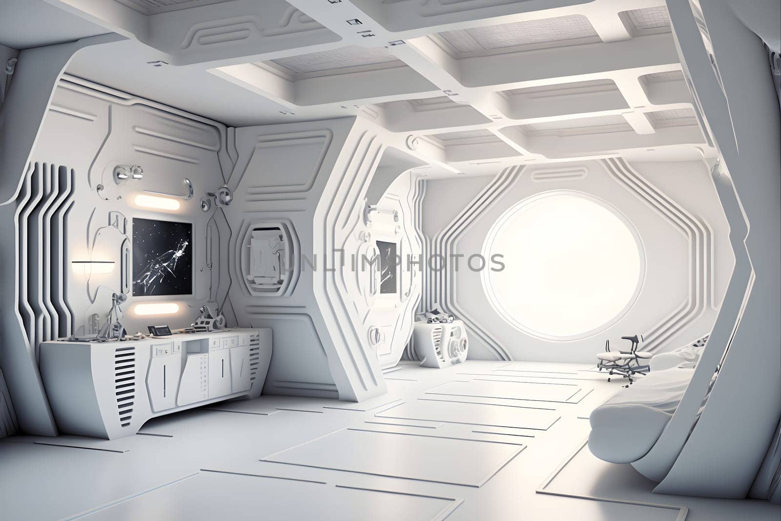 white interior of utopian futuristic moonbase, neural network generated art by z1b