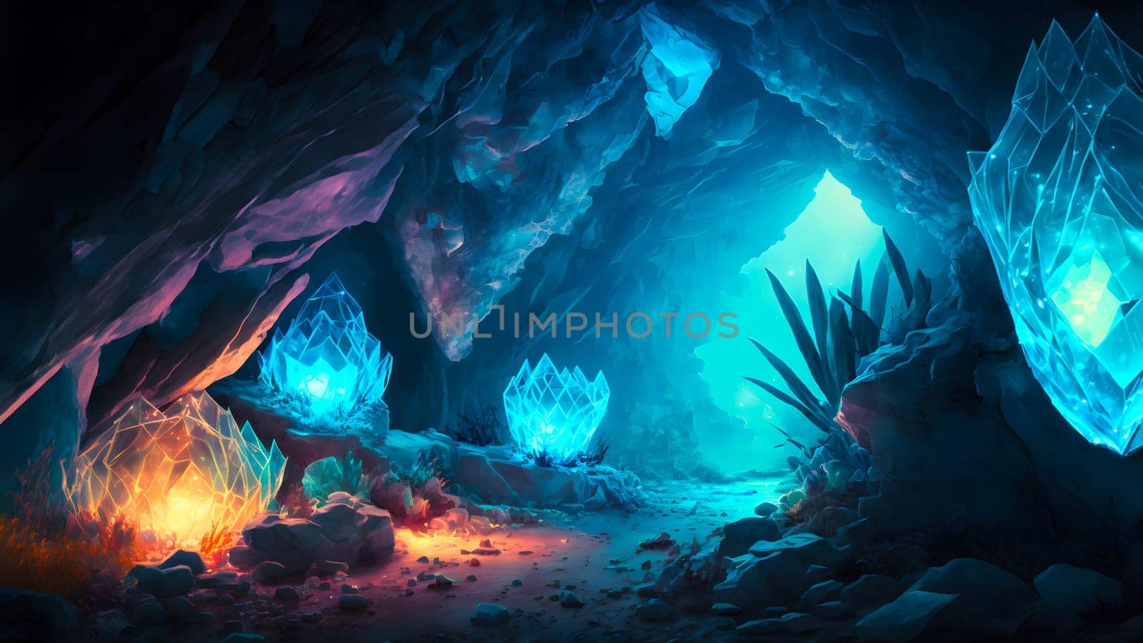 glowing crystal cave tunnel, neural network generated art by z1b