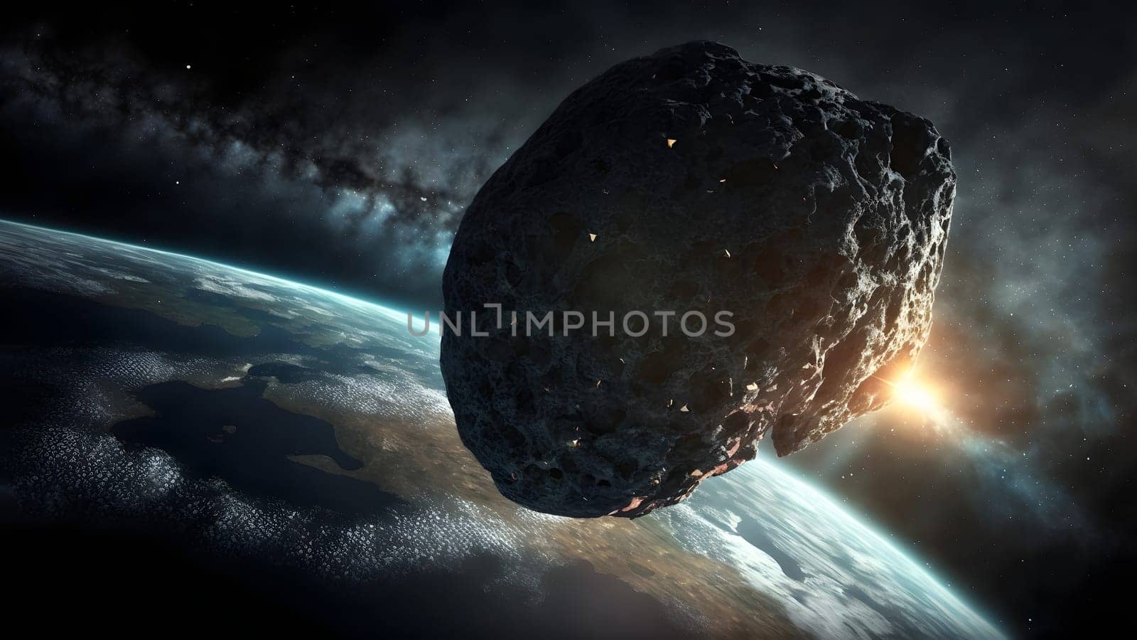 Giant asteroid cruising near planet Earth. neural network generated art by z1b
