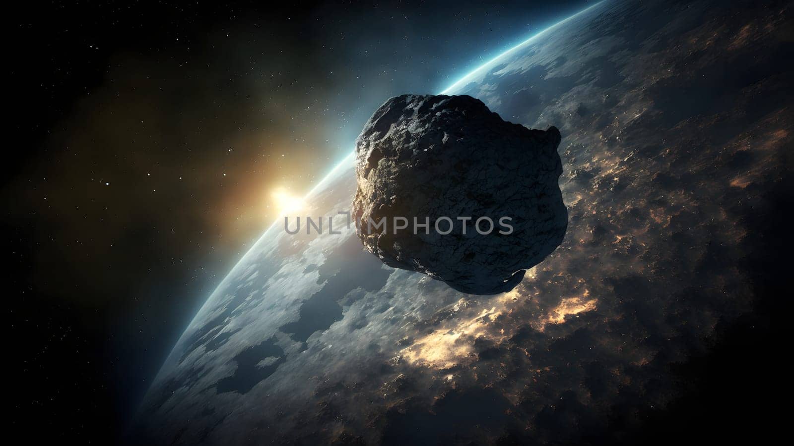 Giant asteroid cruising near planet Earth. neural network generated art by z1b