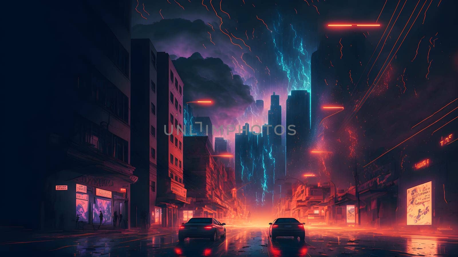 rainy night in cyberpunk city street, neural network generated art by z1b