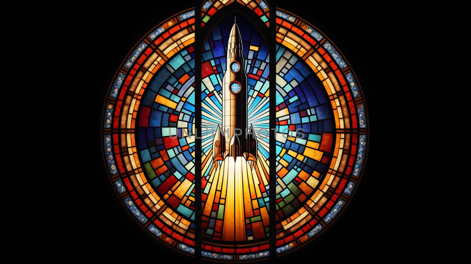rocket launch, center composition, style of stained glass, neural network generated art by z1b