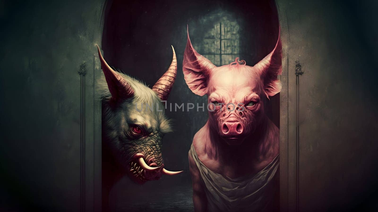 hellish satans underswine, neural network generated art. Digitally generated image. Not based on any actual person, scene or pattern.