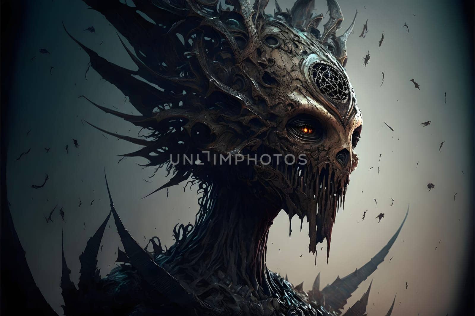 demonic nightmare beast covered with sharp thorns, neural network generated art. Digitally generated image. Not based on any actual person, scene or pattern.