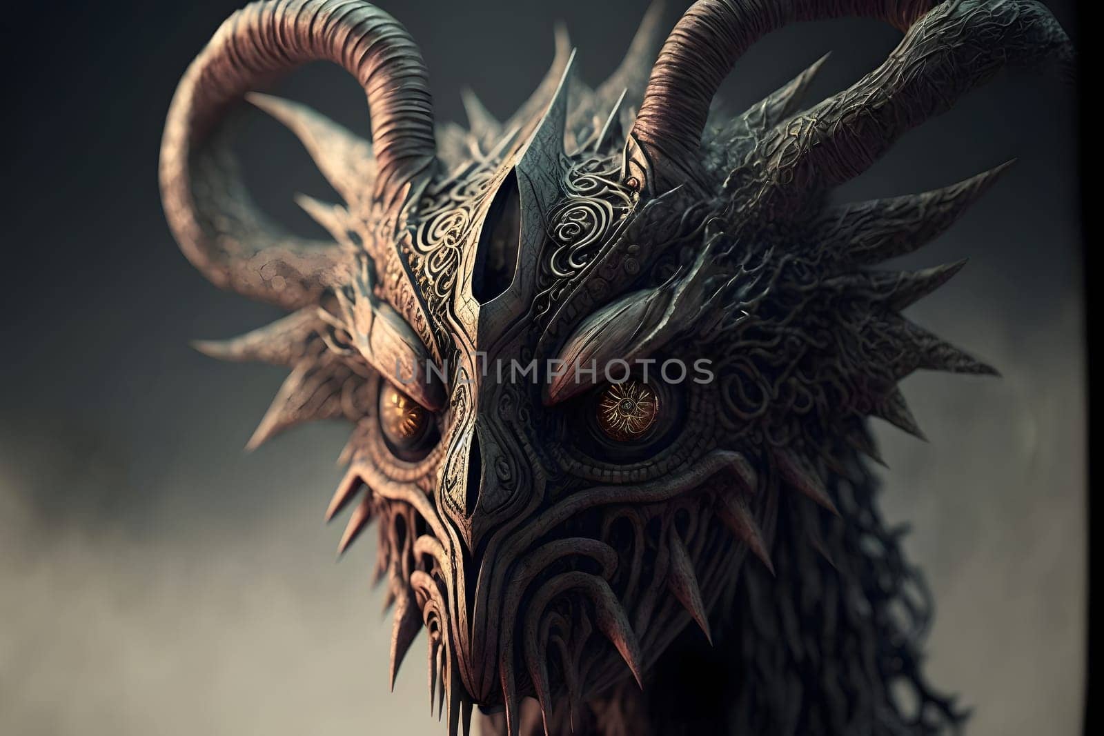 demonic nightmare beast covered with sharp thorns, neural network generated art. Digitally generated image. Not based on any actual person, scene or pattern.