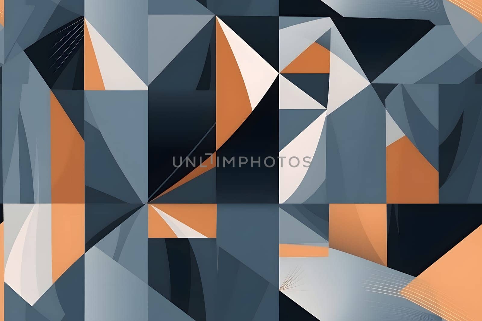 Minimalistic geometric 2d background in cubism style with gray blue orange colors. Neural network generated in May 2023. Not based on any actual person, scene or pattern.