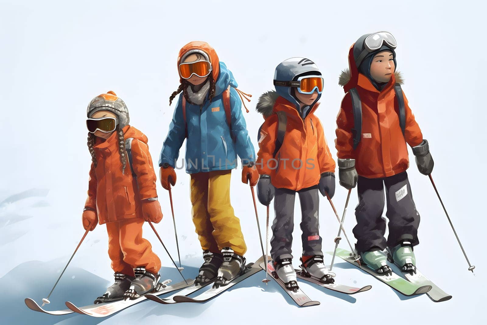 children skiing. Neural network generated in May 2023. Not based on any actual person, scene or pattern.