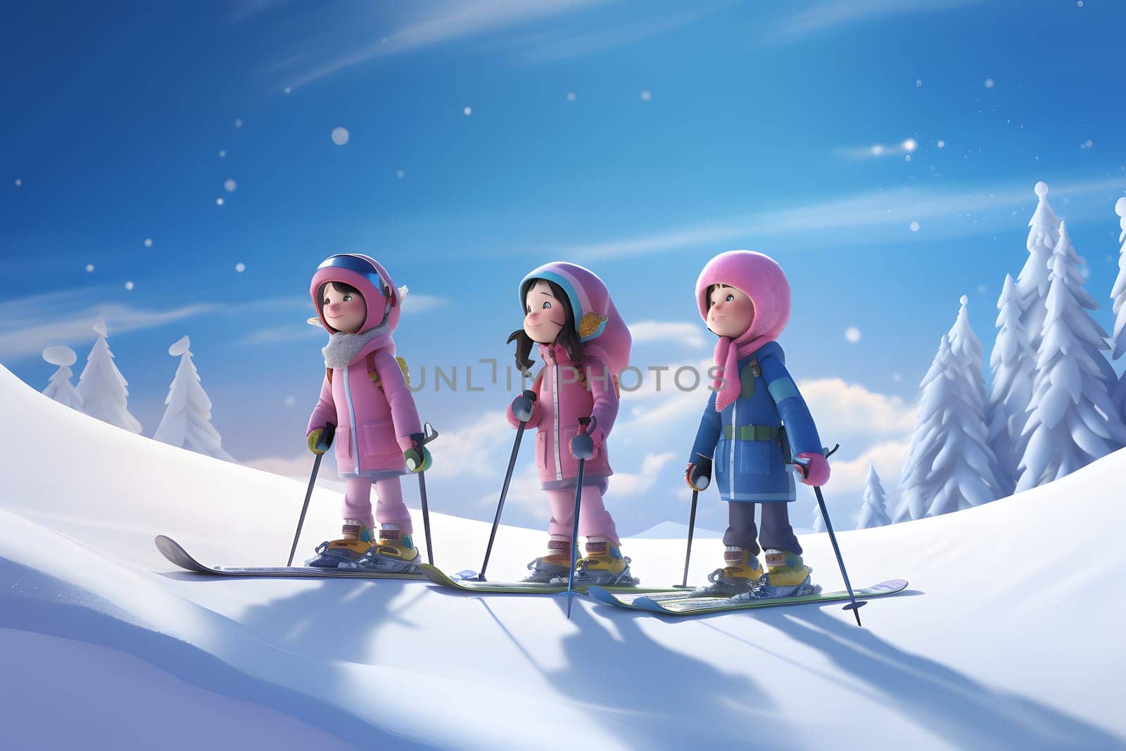 children skiing. Neural network generated in May 2023. Not based on any actual person, scene or pattern.