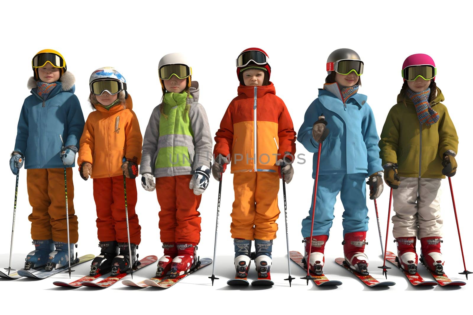 children skiing. Neural network generated in May 2023. Not based on any actual person, scene or pattern.