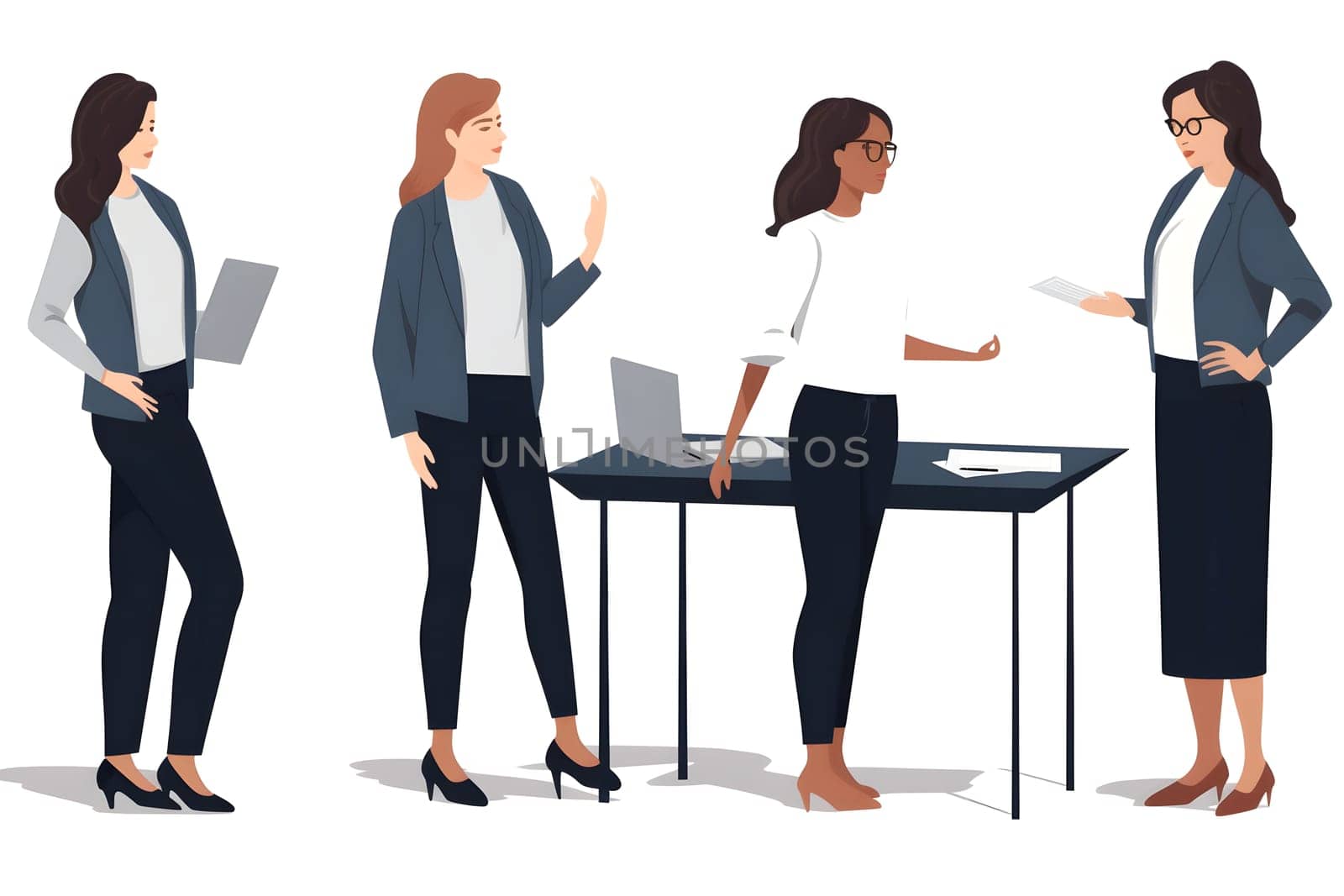 women in full-length sleeves office business job on white background. Neural network generated in May 2023. Not based on any actual person, scene or pattern.
