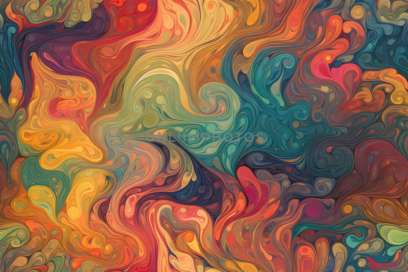 seamless background of colored diffusing turbulent fumes or paint pigments in liquid. Neural network generated in May 2023. Not based on any actual scene or pattern.