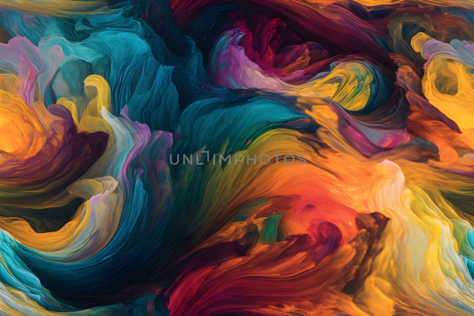 flat seamless background of colored diffusing turbulent fumes or paint pigments in liquid. Neural network generated in May 2023. Not based on any actual scene or pattern.