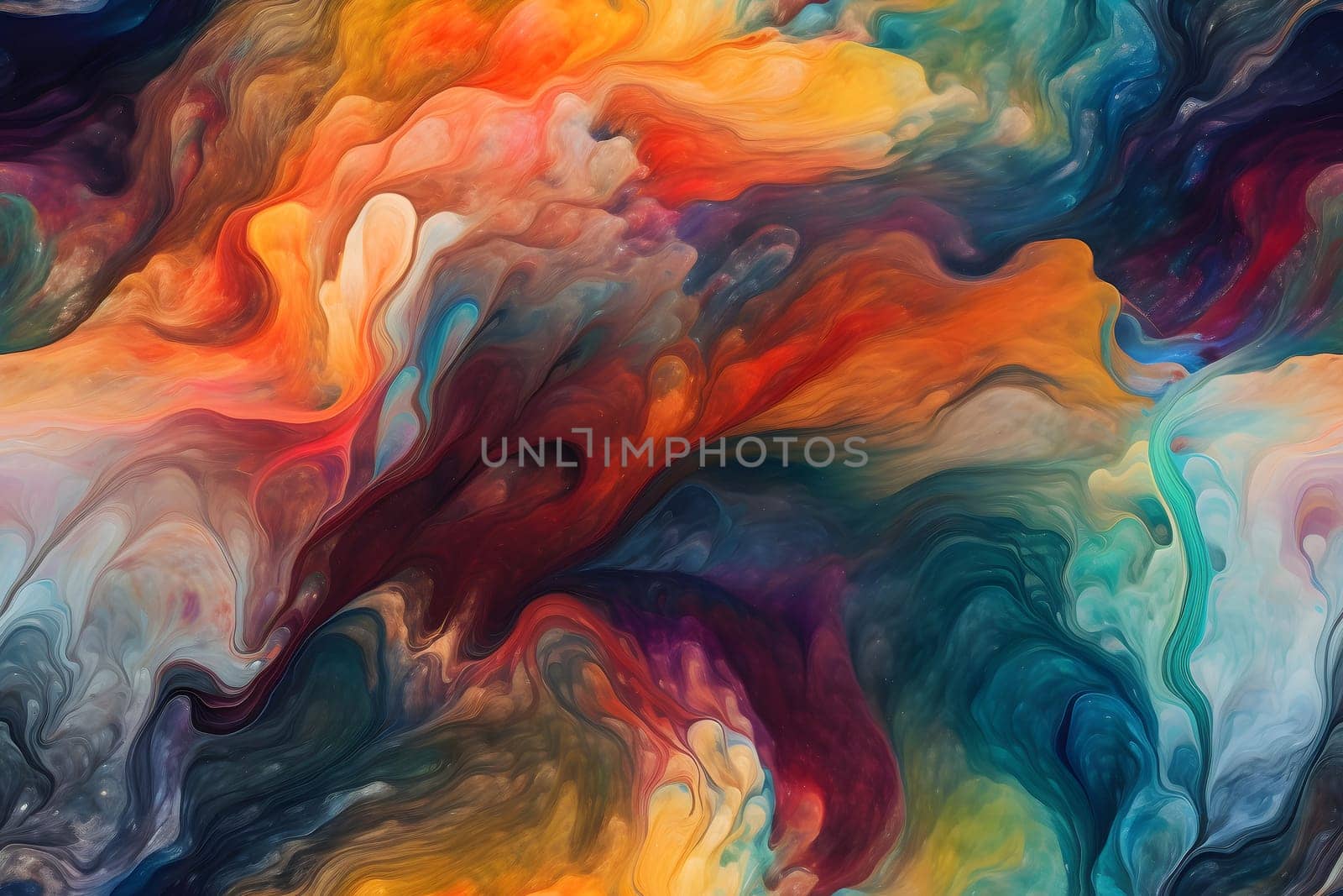 flat seamless background of colored diffusing turbulent fumes or paint pigments in liquid. Neural network generated in May 2023. Not based on any actual scene or pattern.