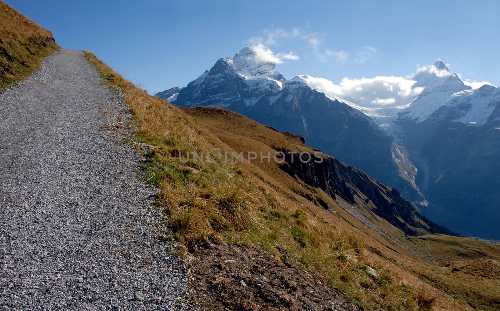 Hiking trail from First to Bachalpsee above Grindelwald in the Bernese Oberland
