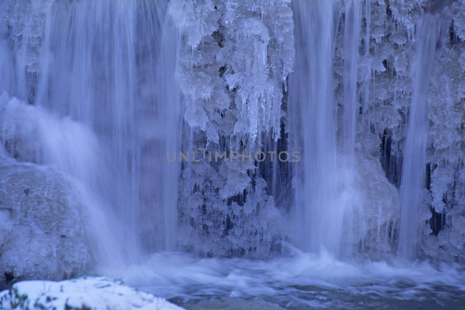 Waterfall with ice formations