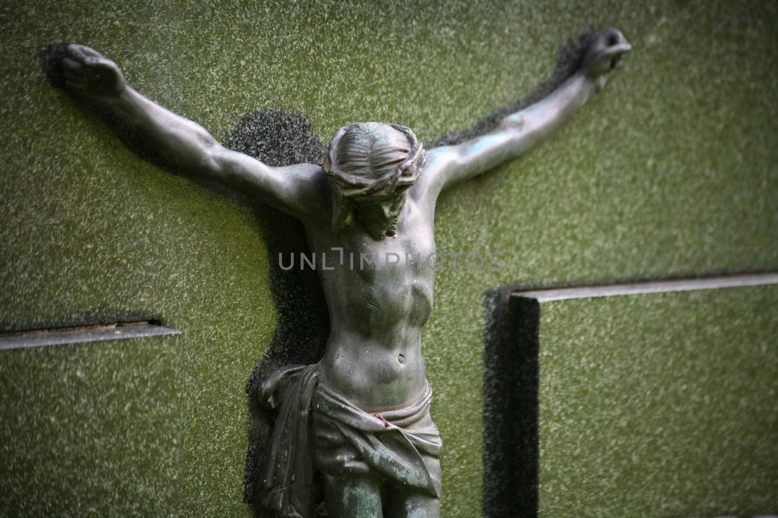 Portrait of Jesus on an old tombstone