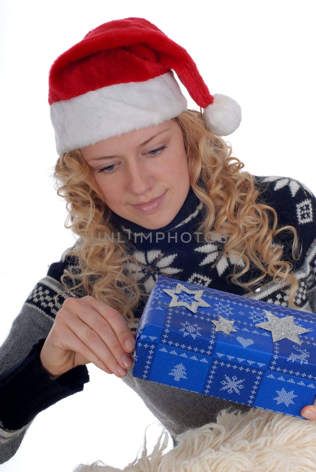 Woman unwrapping gift