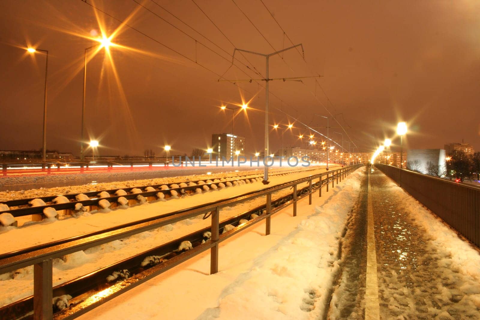 Winter at night in the city