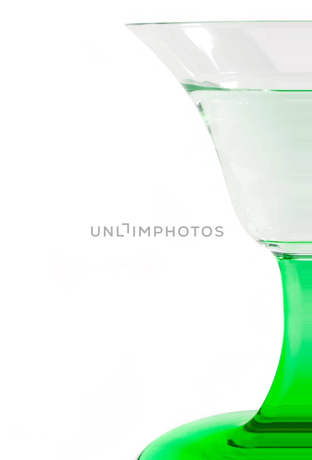 Wine glass with green stem.