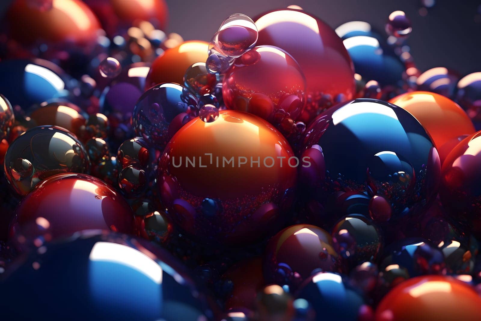 abstract full-frame background of colorful shiny gloss spheres or bubbles, neural network generated art by z1b