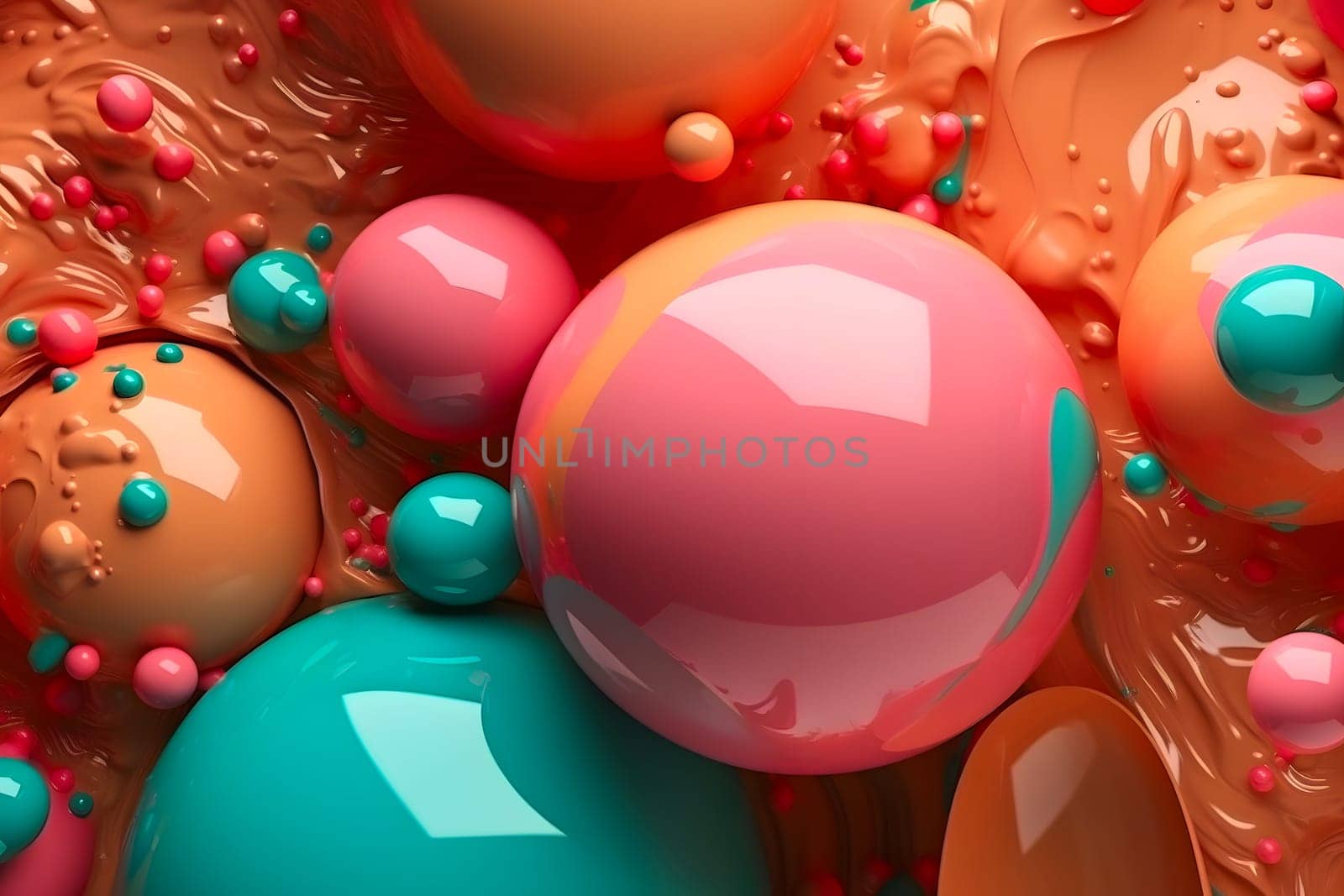 abstract background of colorful shiny gloss spheres or bubbles. Neural network generated in May 2023. Not based on any actual person, scene or pattern.