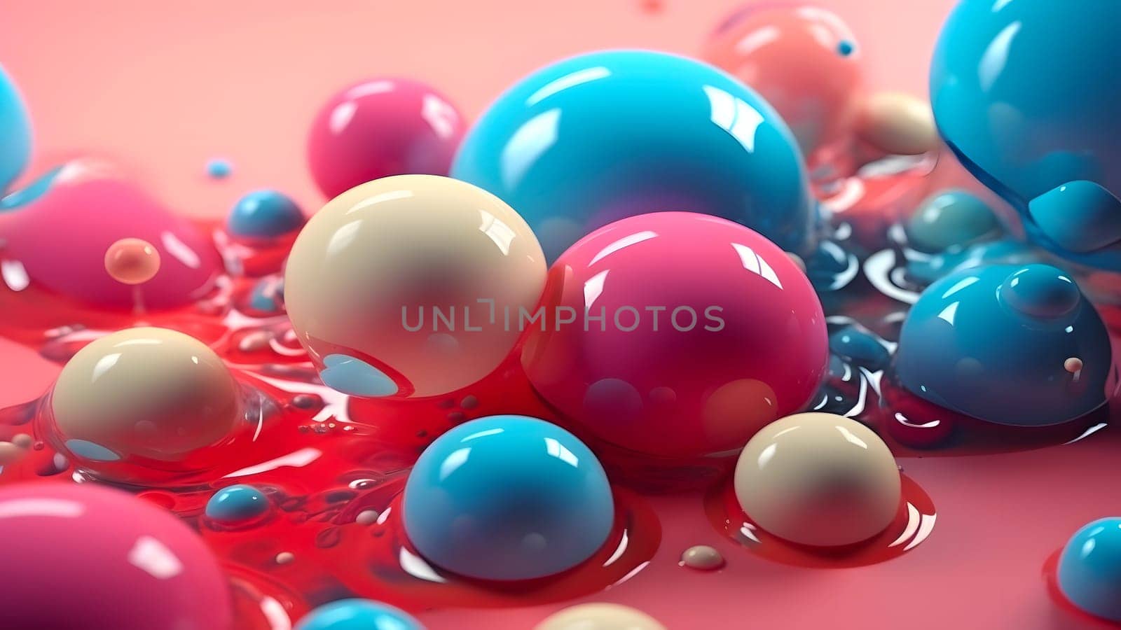 abstract background of colorful shiny gloss spheres or bubbles, neural network generated art by z1b