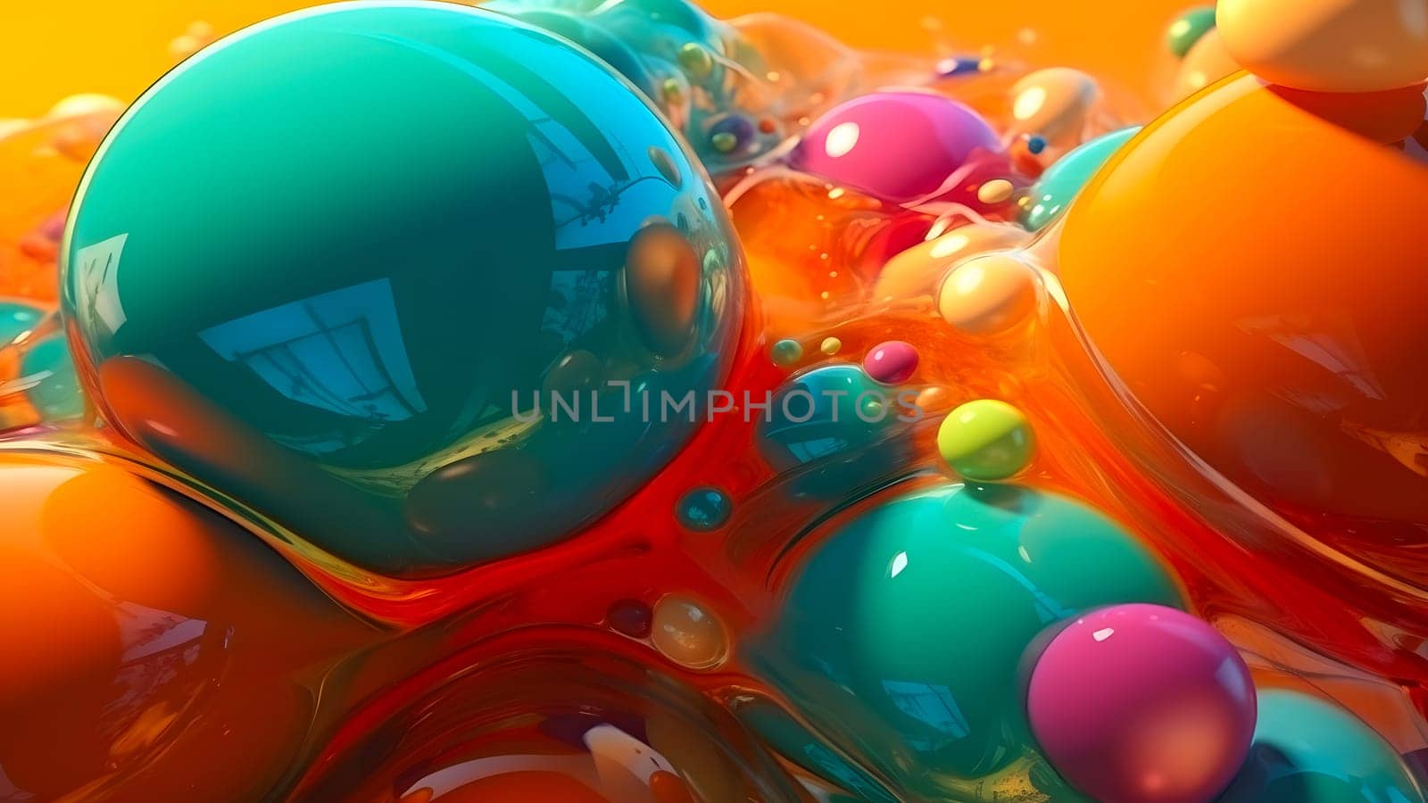 abstract background of colorful shiny gloss spheres or bubbles. Neural network generated in May 2023. Not based on any actual person, scene or pattern.