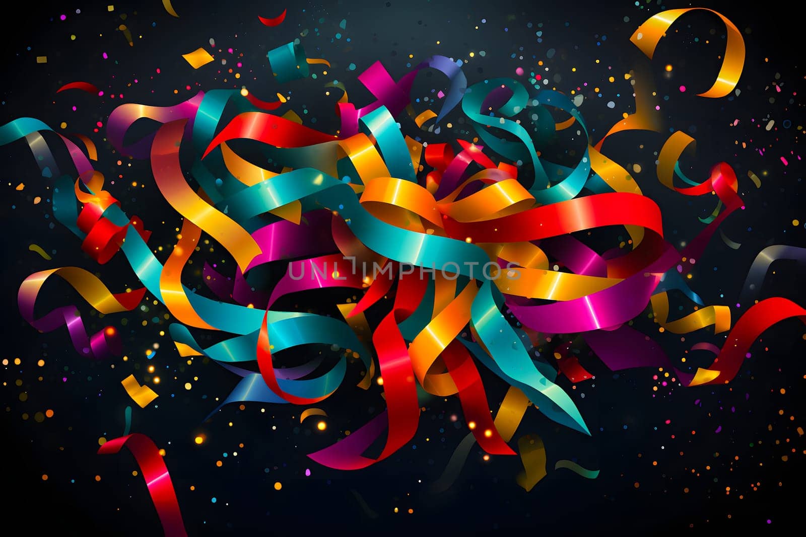 colored ribbons on dark background, neural network generated image by z1b