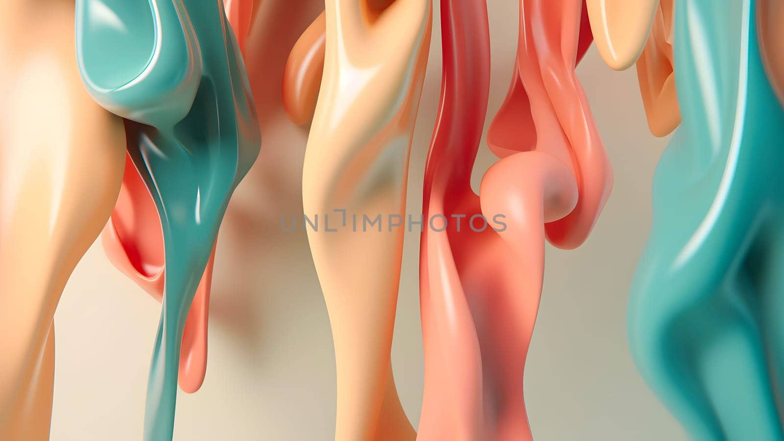 Abstract smooth shaped formless opaque pastel pink and mint green liquid flow background, neural network generated image by z1b