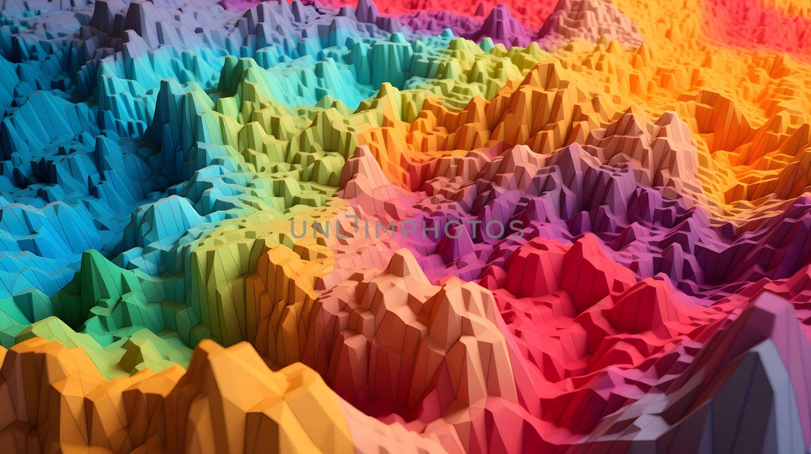 abstract topographic landscape model based on small colorful cubes, neural network generated art by z1b