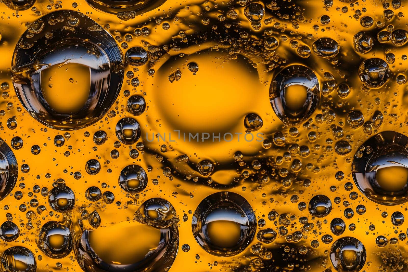 seamless yellow texture and full-frame background of water with oil or air bubbles. Neural network generated in May 2023. Not based on any actual person, scene or pattern.