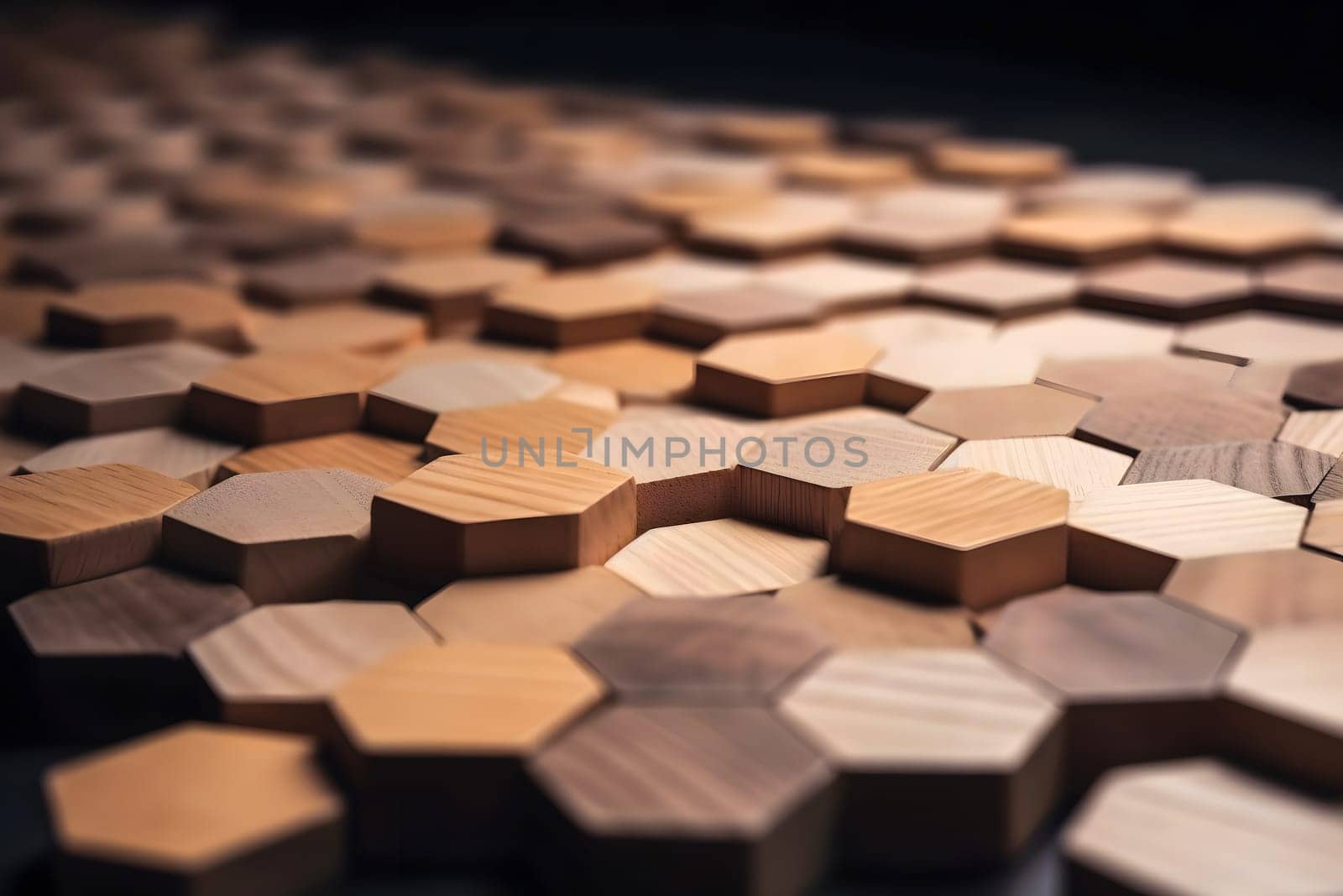 closeup background of tiled hexagonal wooden dowel ends, neural network generated art by z1b