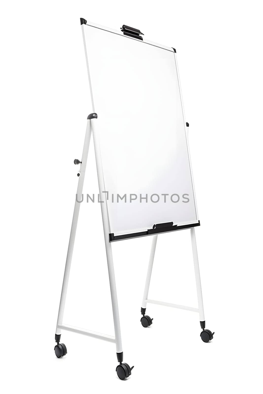 blank flipchart on white background, perspective view. Neural network generated in May 2023. Not based on any actual person, scene or pattern.