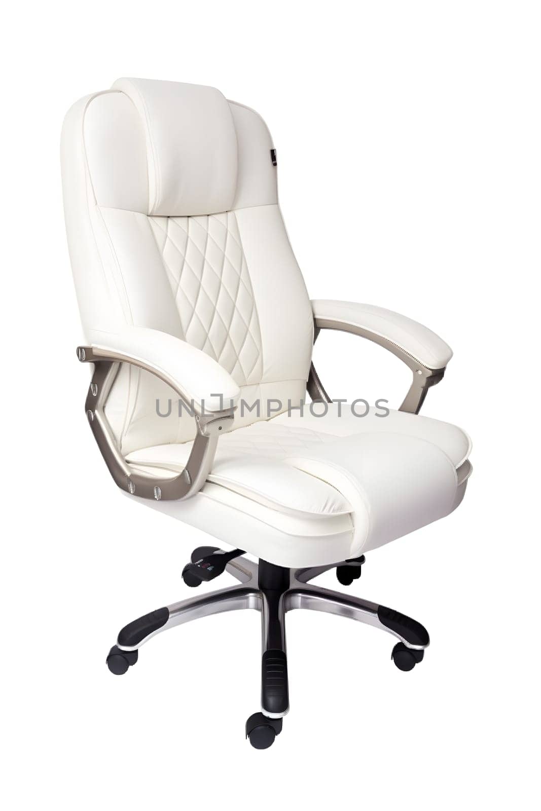 White leather office chair isolated on white background. Neural network generated in May 2023. Not based on any actual person, scene or pattern.