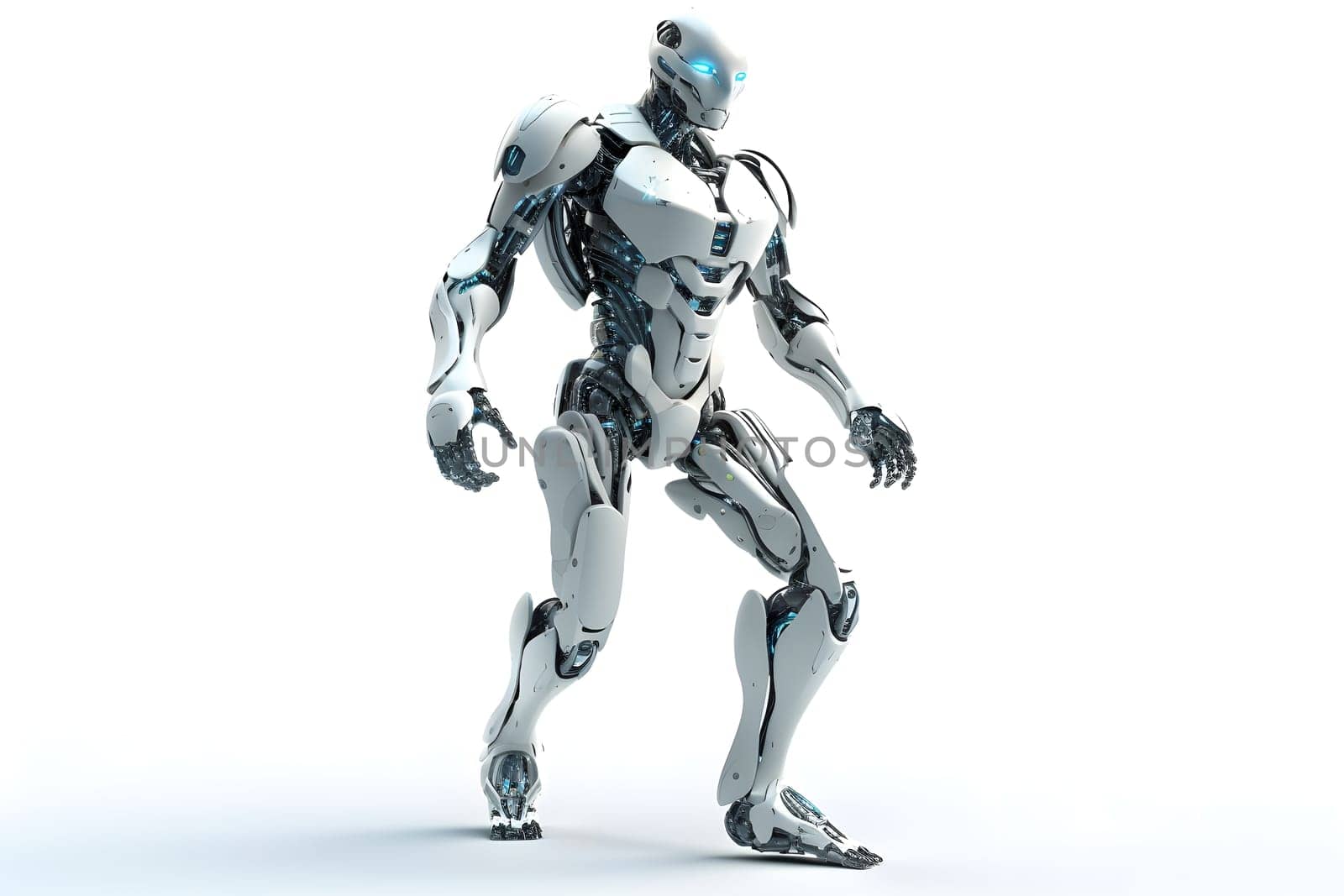 futuristic high-tech humanoid anthropomorphic robot on white background, neural network generated image by z1b