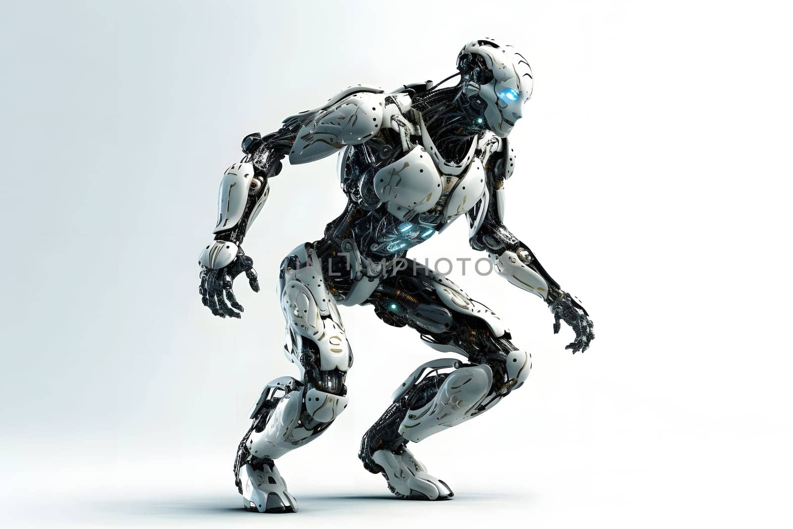 futuristic high-tech humanoid anthropomorphic robot on white background, neural network generated image by z1b