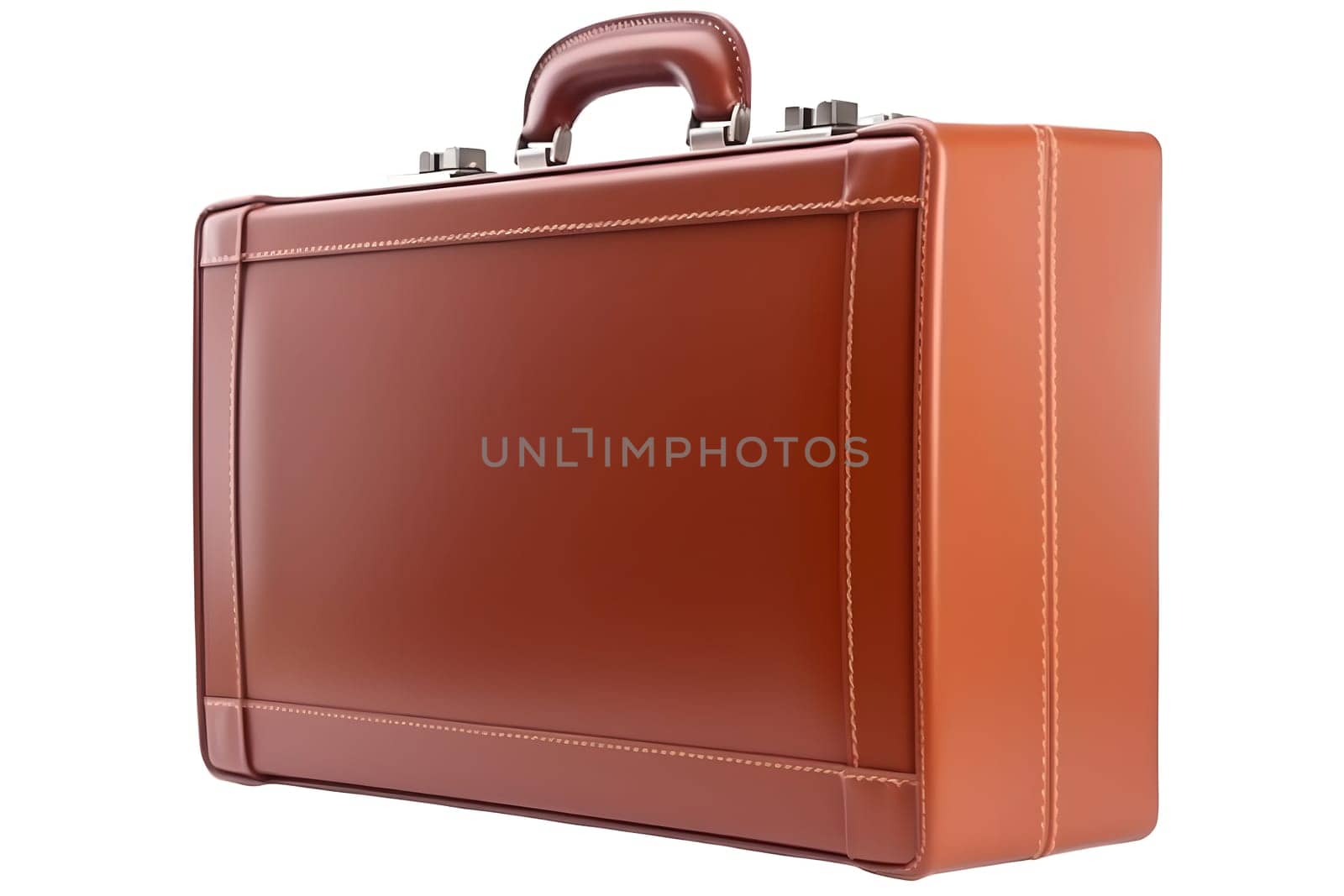 Closed generic brown leather suitcase isolated on white background. Neural network generated in May 2023. Not based on any actual object, scene or pattern.