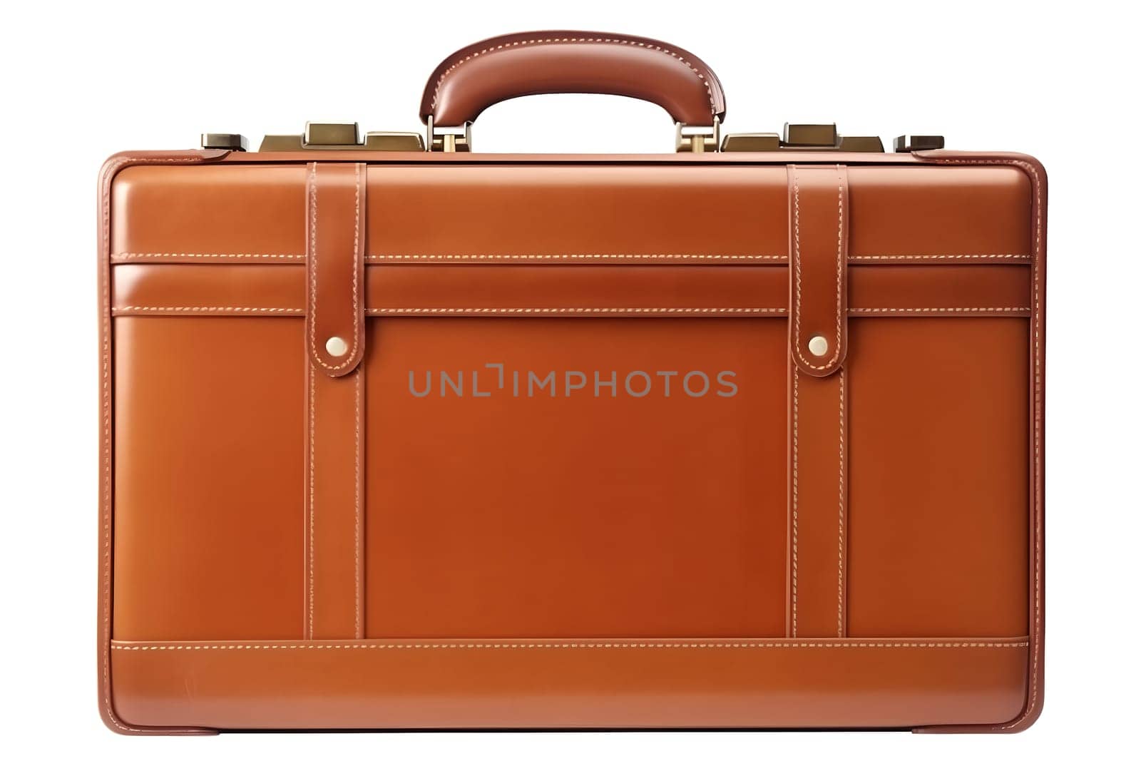 brown leather briefcase isolated on white background, front view, neural network generated image by z1b