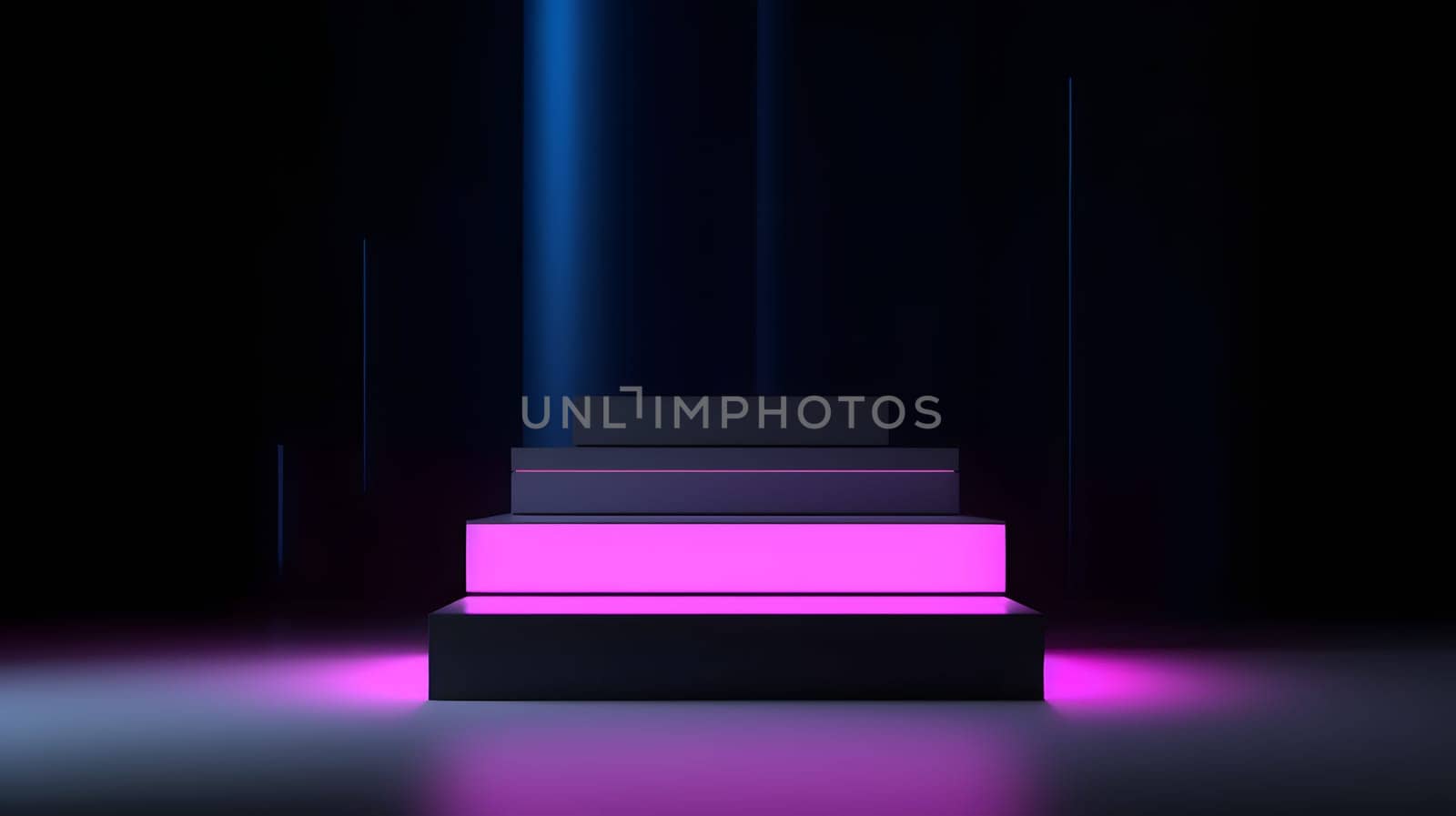 Empty space podium for product placement in dark neon style, neural network generated image by z1b