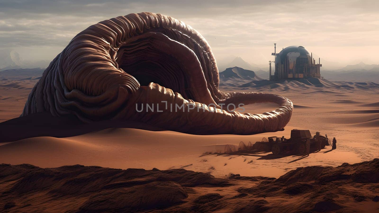 giant worm creature on martian desert surface, neural network generated image by z1b