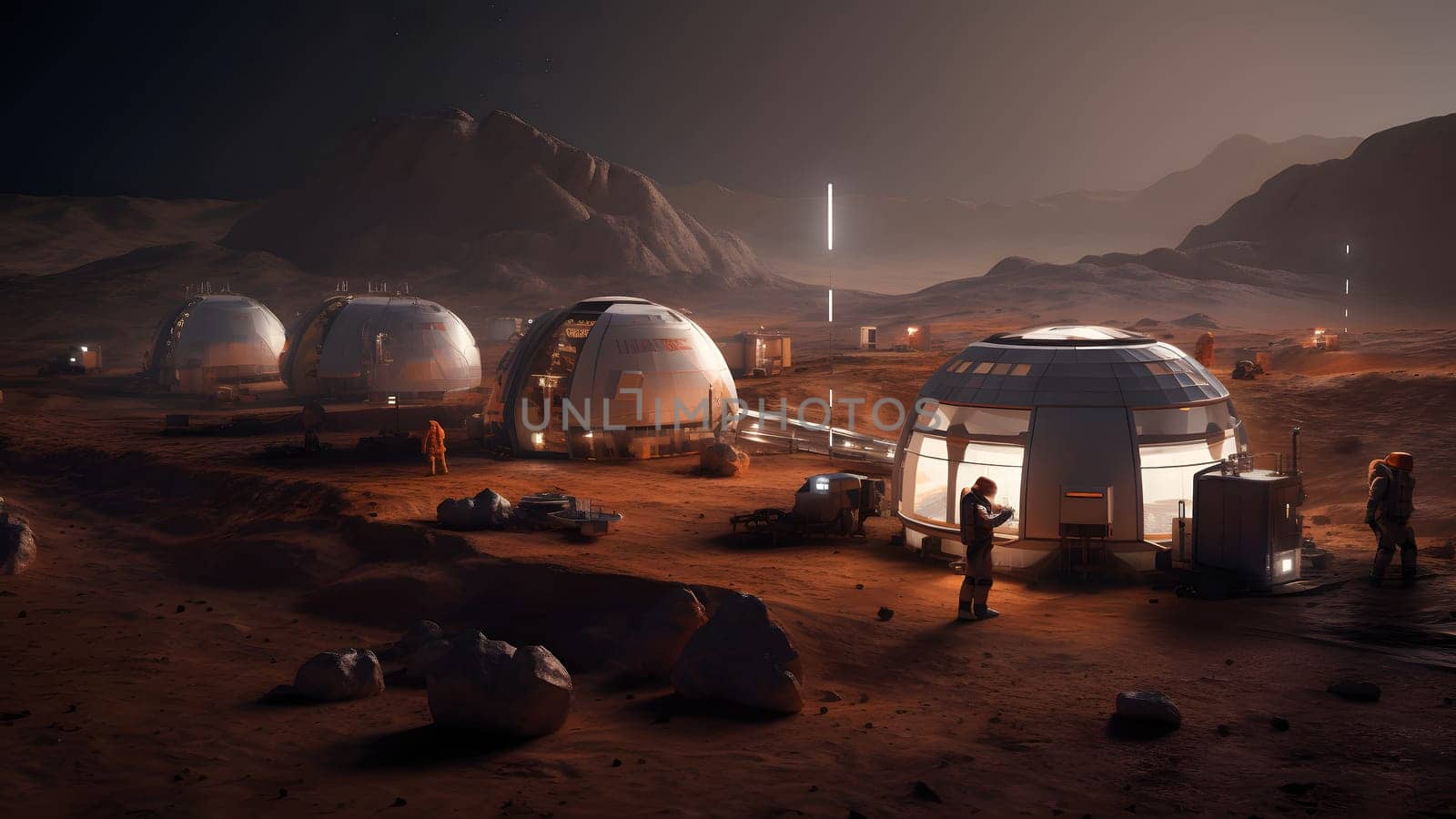 human colony on Mars. Neural network generated in May 2023. Not based on any actual person, scene or pattern.