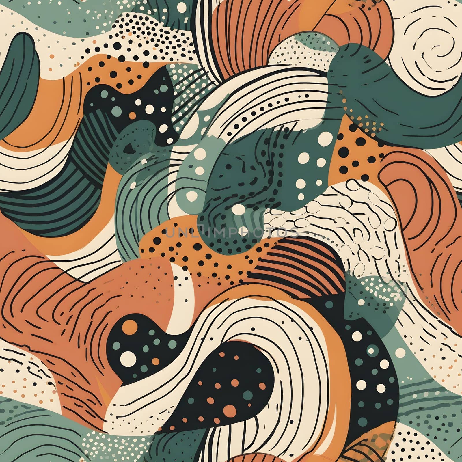AI drawn flat design abstract seamless doodle pattern. Neural network generated in May 2023. Not based on any actual scene or pattern.