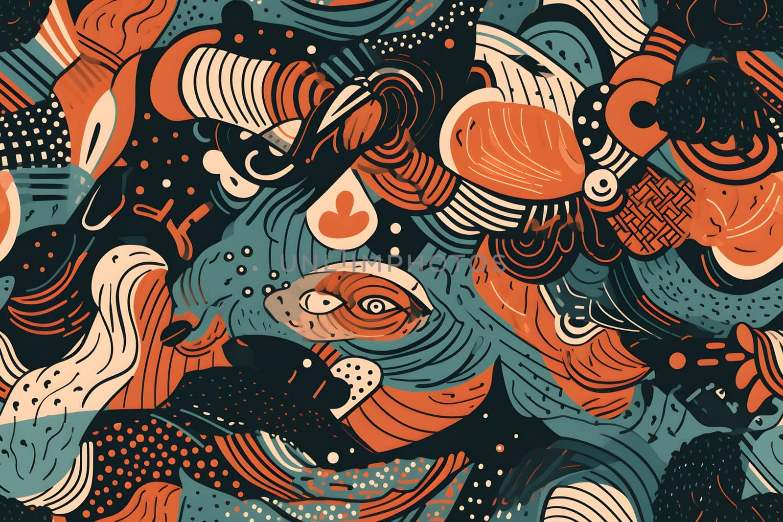 AI drawn flat design abstract seamless doodle pattern, neural network generated image by z1b