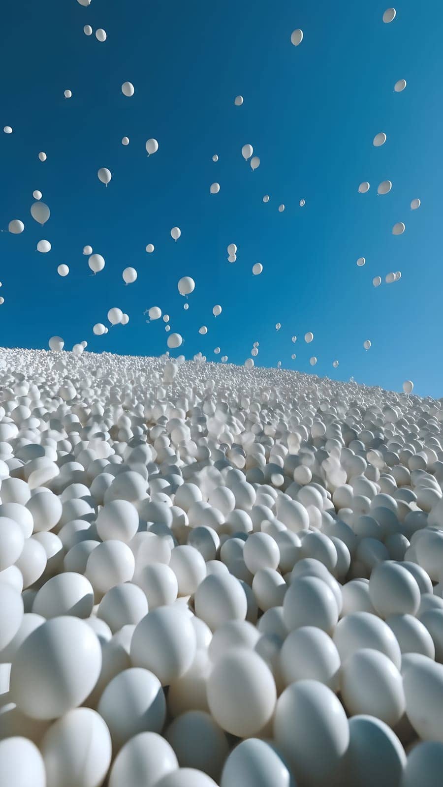 many soft white balls on blue sky background, minimalistic wallpaper. Neural network generated in May 2023. Not based on any actual person, scene or pattern.