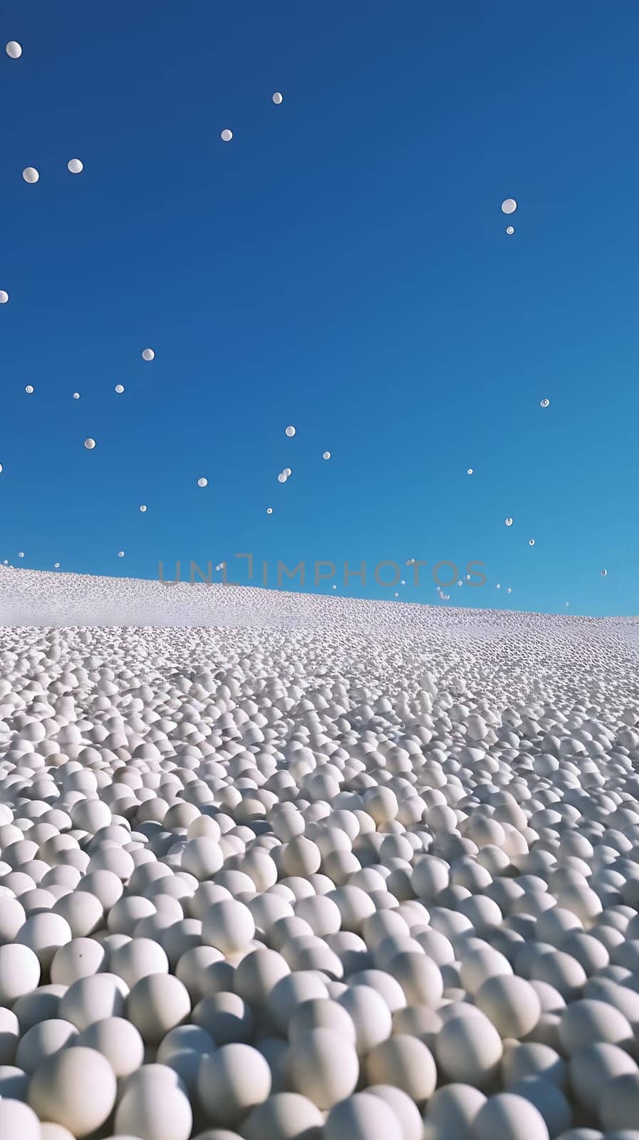 many soft white balls on blue sky background, minimalistic wallpaper. Neural network generated in May 2023. Not based on any actual person, scene or pattern.