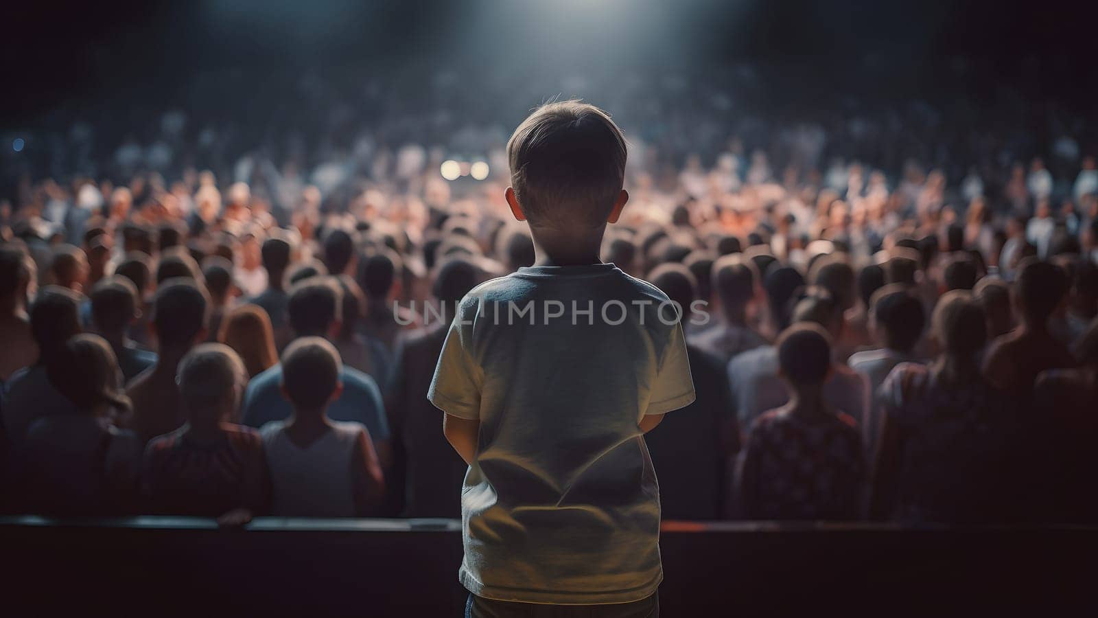 everyone turned their backs on the child, view from behind. Neural network generated in May 2023. Not based on any actual person, scene or pattern.