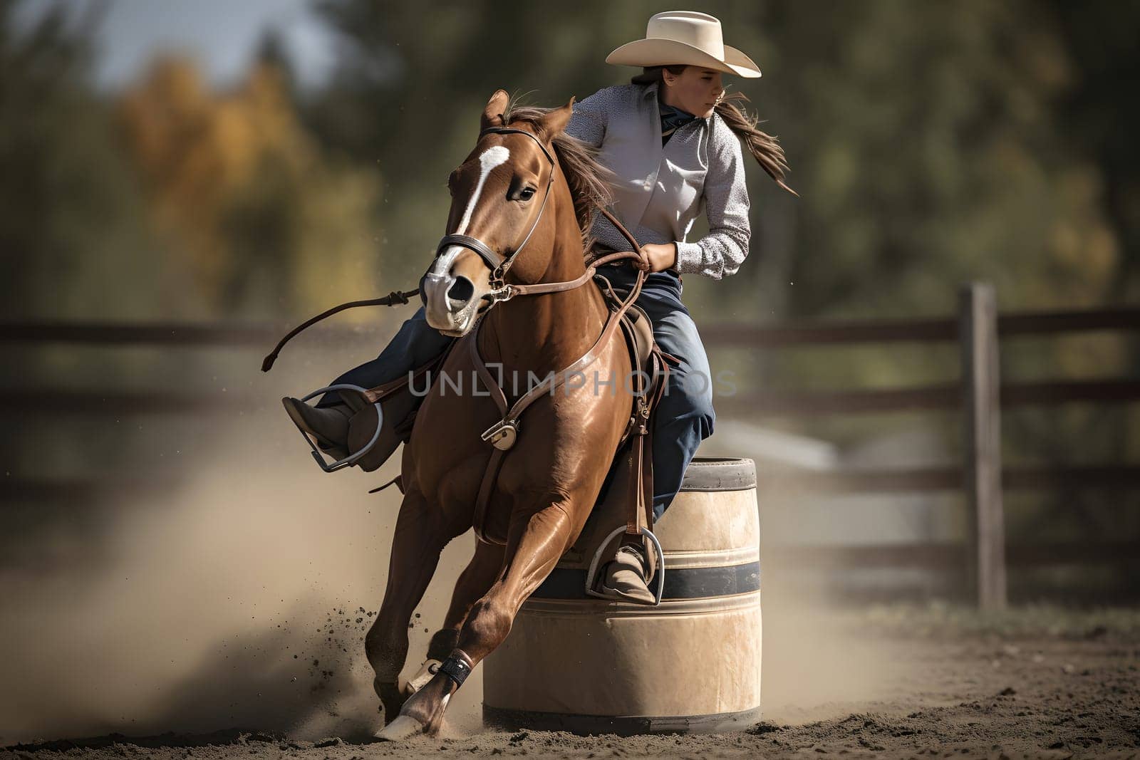 women horse barrel racing. Neural network generated in May 2023. Not based on any actual person, scene or pattern.